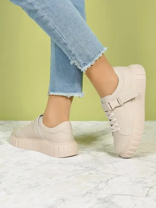 Geronea Shoes Кеды натуральная кожа на платформе, бежевый, фото 3