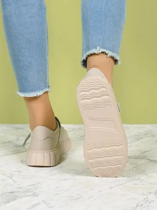 Geronea Shoes Кеды натуральная кожа на платформе, бежевый, фото 4