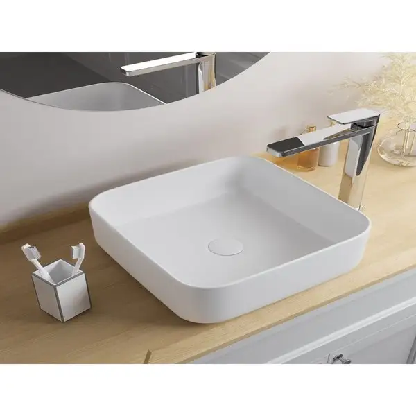 Фото товара на маркетплейсе wildberries Раковина накладная в ванную, 39*39 см, матовая