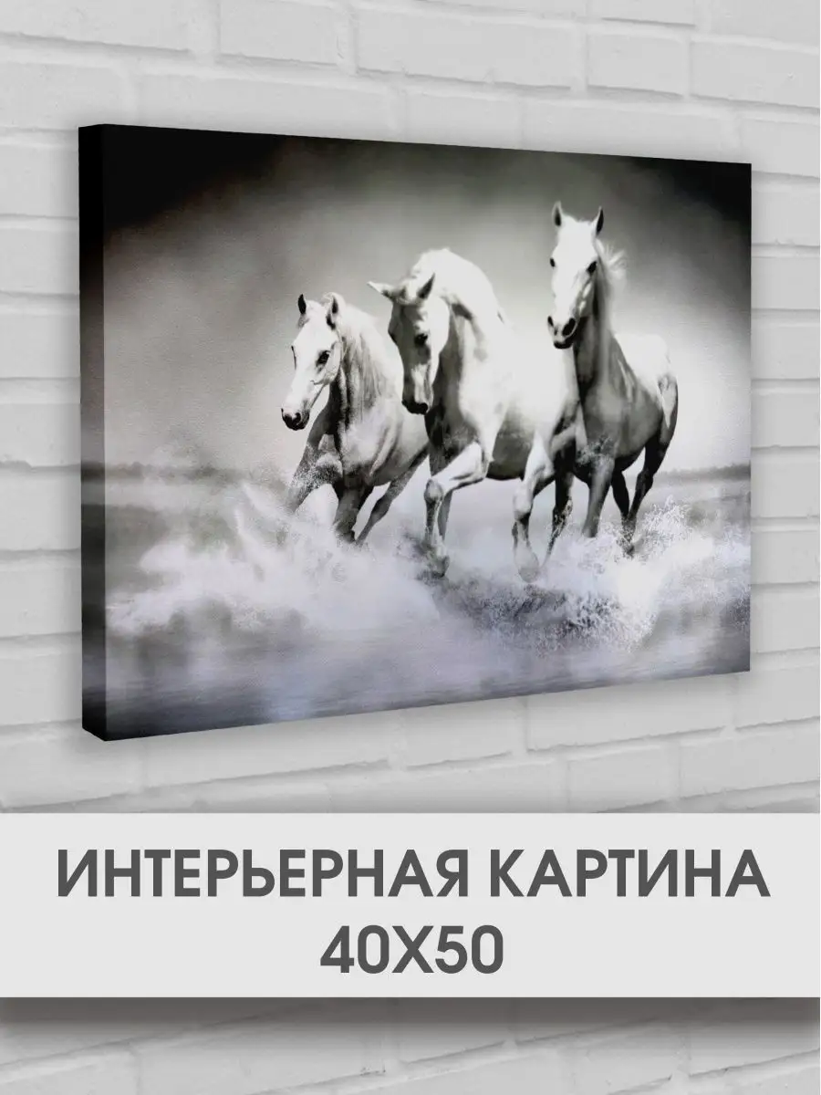 Интерьерная картина на холсте на стену Лошади 50х40 для дома ПТКПростор  155439198 купить за 644 ₽ в интернет-магазине Wildberries