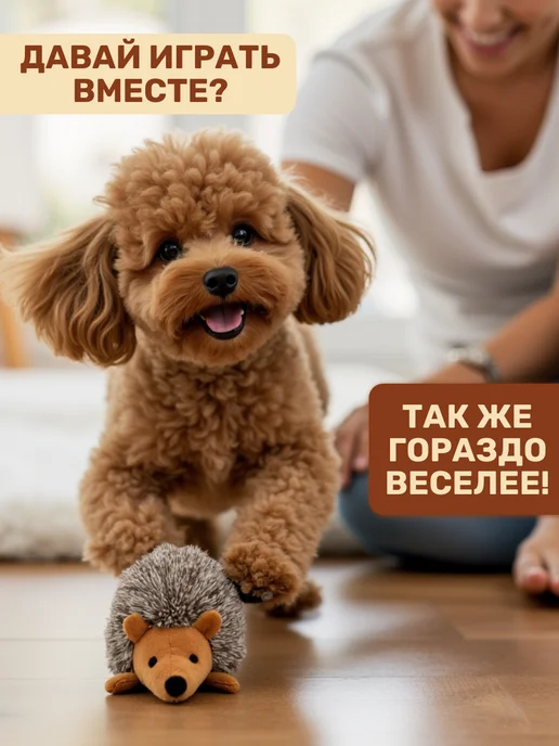 Покусака Мягкая игрушка ежик для мелких и средних собак с пищалкой, серый, фото 5