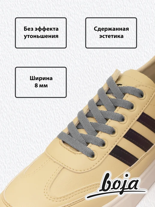 BOJA Шнурки для обуви "FINE", плоские, 100 см серые, серый, фото 3