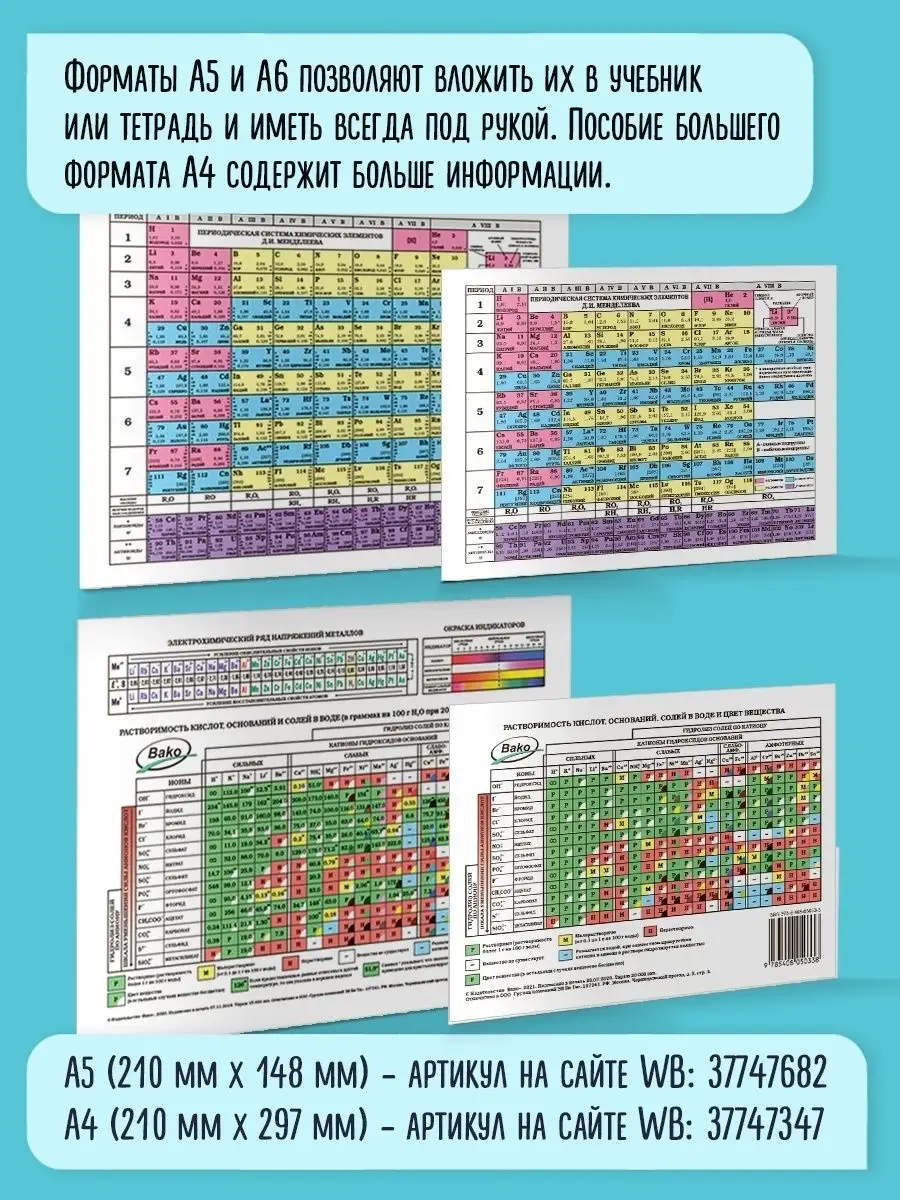 Таблица Менделеева. Таблица растворимости. Формат А6 ВАКО 155660355 купить  за 108 ₽ в интернет-магазине Wildberries