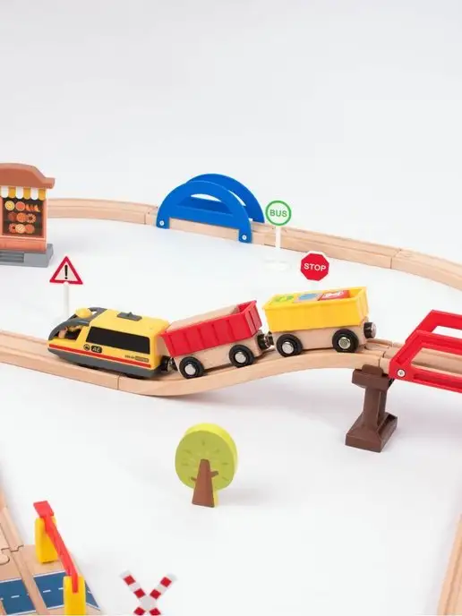 Toy'lbe Грузовой поезд для деревянной железной дороги, желтый, фото 2