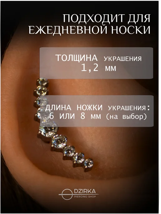 Dzirka Серьга лабрет в ухо нос губу пирсинг титан, титан, фото 3