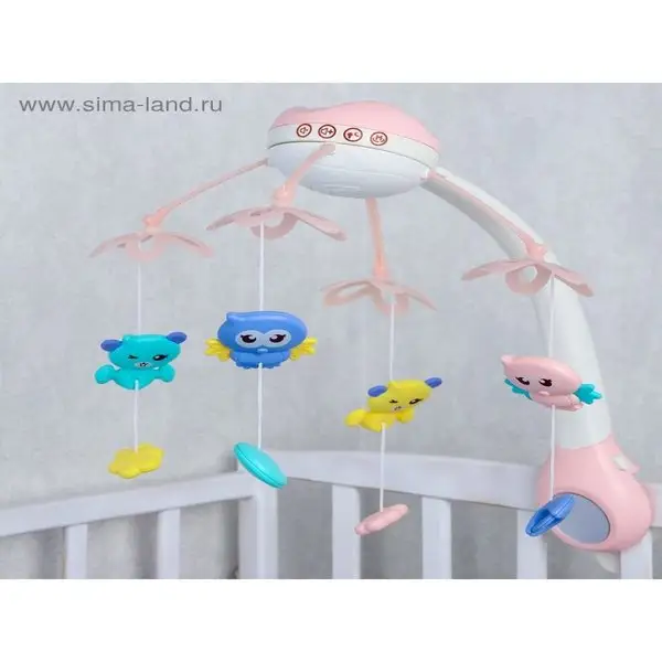 Мобиль музыкальный Птички с ночником + пульт цвет МИКС