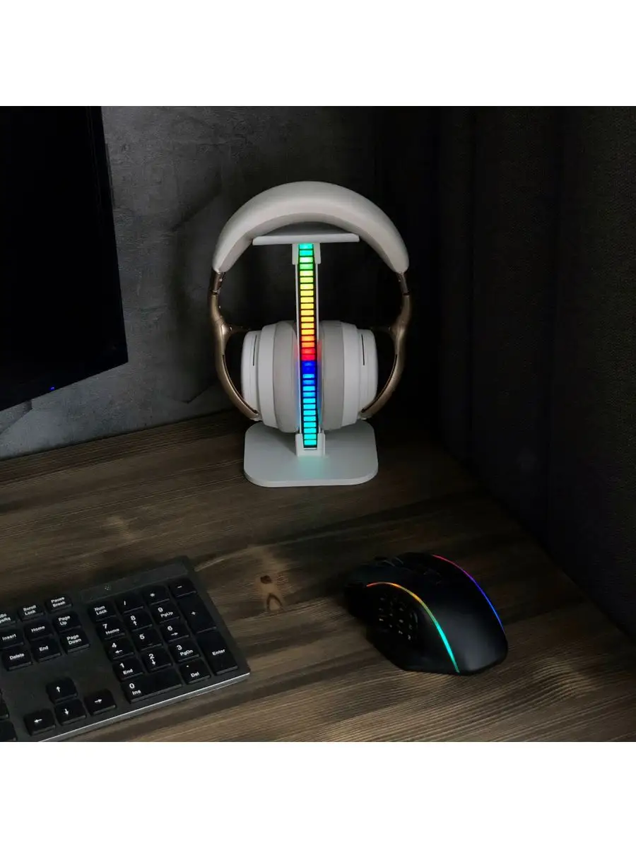 Настольная подставка для наушников с банджи для мыши, USB хабом и RGB подсветкой, чёрный цвет