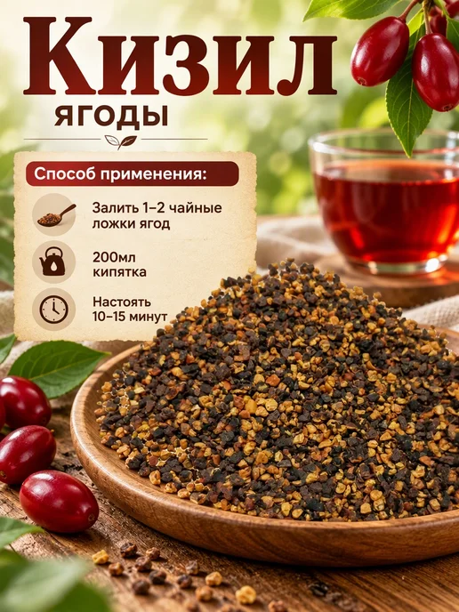ФитоВэй Кизил ягоды (плоды) дробленый Крым 300 гр, 300 г, фото 4