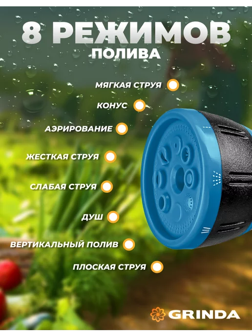 Grinda Насадка на шланг для полива пистолет распылитель, голубой, фото 3