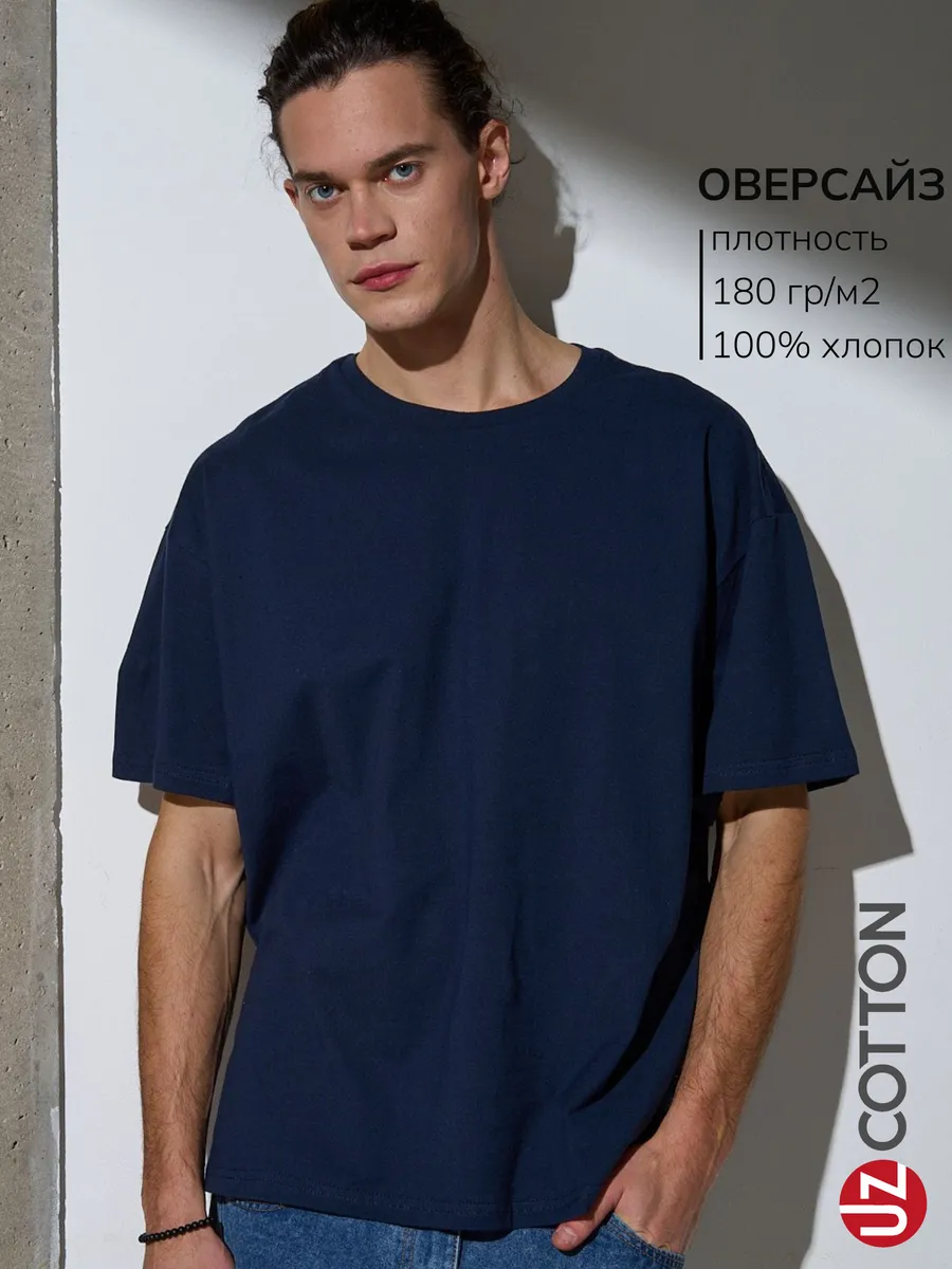 Футболка ОВЕРСАЙЗ синяя однотонная хлопок