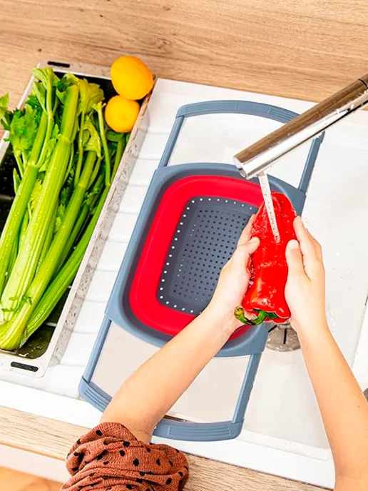 Дуршлаг складной на раковину с выдвижными ручками - фото 7