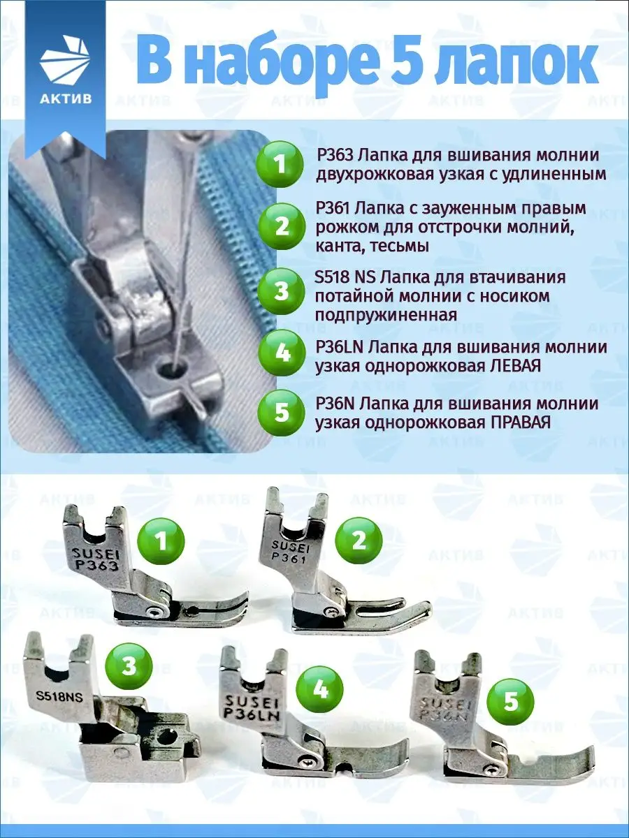 Лапки для промышленных швейных машин набор АКТИВ 156092235 купить за 556 ₽  в интернет-магазине Wildberries