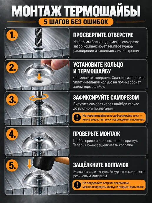 Выгодный комплект Термошайба для поликарбоната d-40мм 100шт, прозрачная, УФ, 50 шт, фото 5