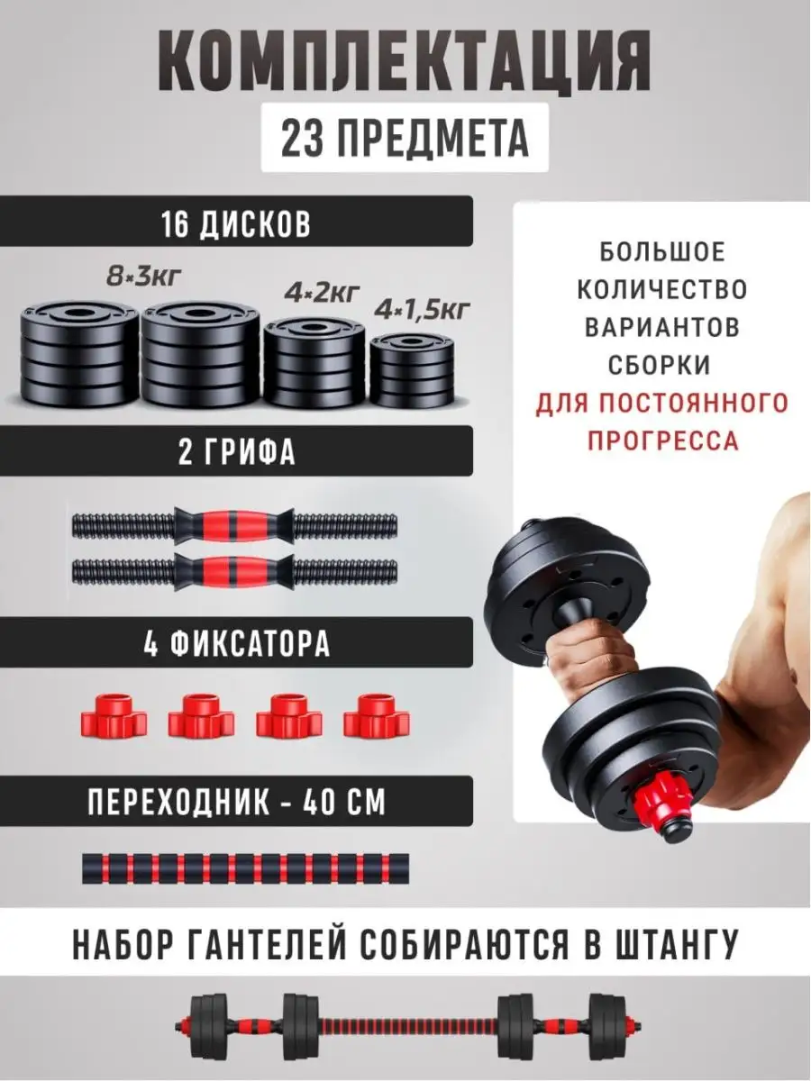 Гантели разборные 2 шт 40 кг со штангой для спорта и фитнеса FitnessActive  156258687 купить за 5 746 ₽ в интернет-магазине Wildberries