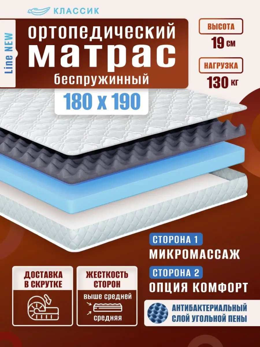 Матрас 180х190 ортопедический беспружинный Классик 156282977 купить за 15  051 ₽ в интернет-магазине Wildberries