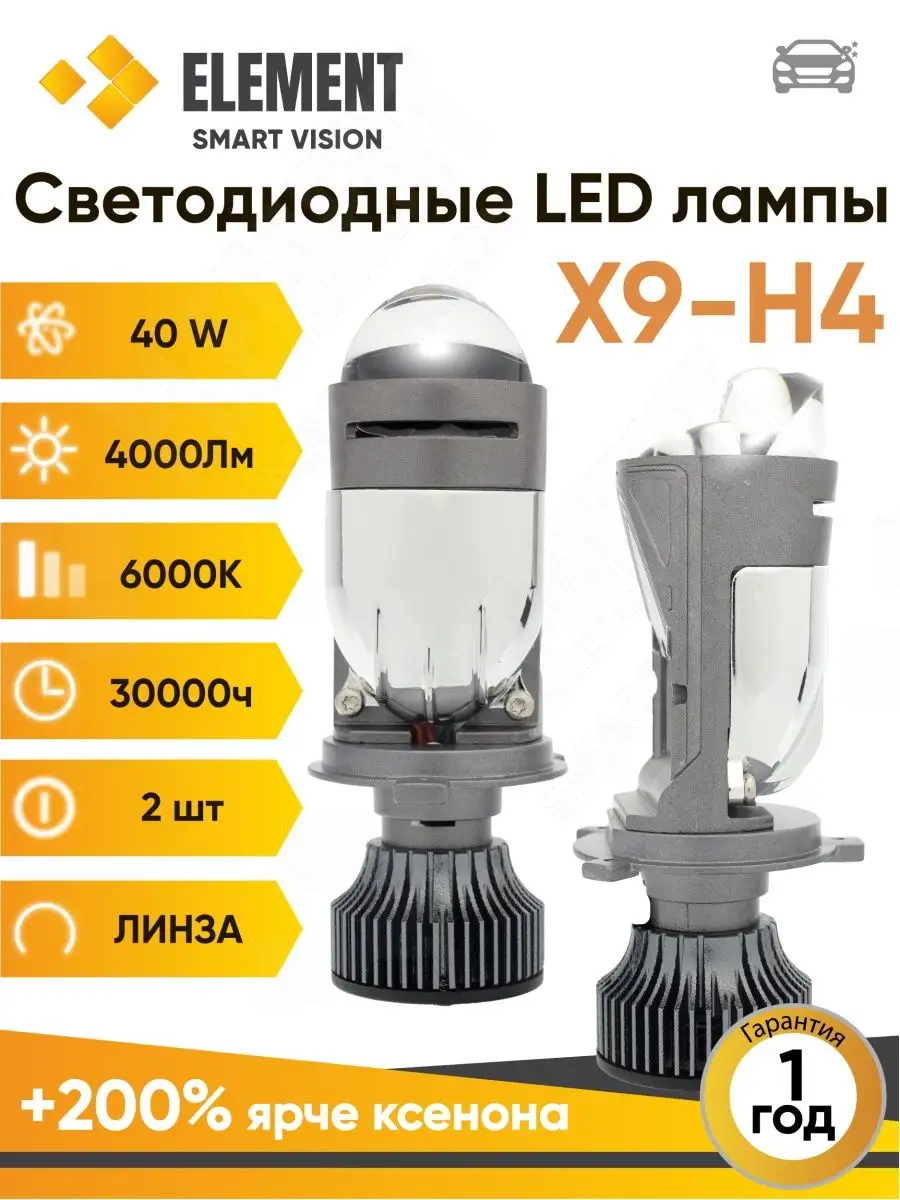 Element Автосвет Мини лампы с линзами h4 Bi-Led