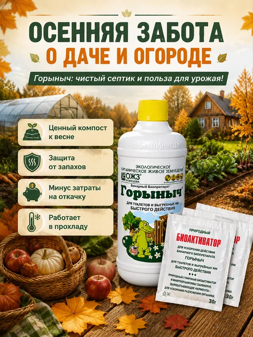 БашИнком Средство и бактерии для септиков и выгребных ям Горыныч, вариант, фото 3