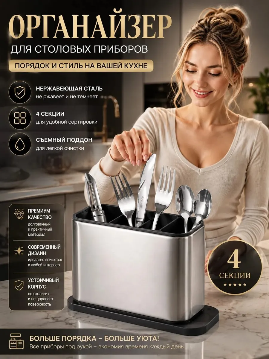 Органайзер подставка для столовых приборов настольная