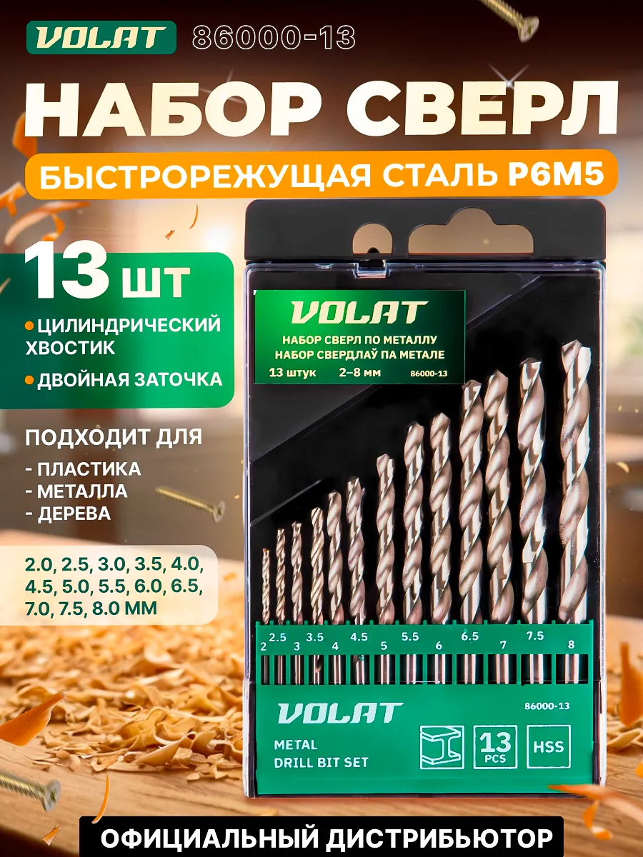 Набор стальных сверл по металлу 13 штук HSS 86000-13