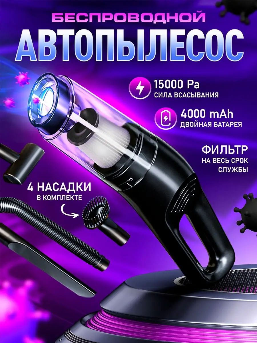 Пылесос для автомобиля мощный беспроводной аккумуляторный Eteria 156702580  купить за 1 394 ₽ в интернет-магазине Wildberries