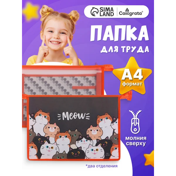 Папка для труда А4, молния сверху
