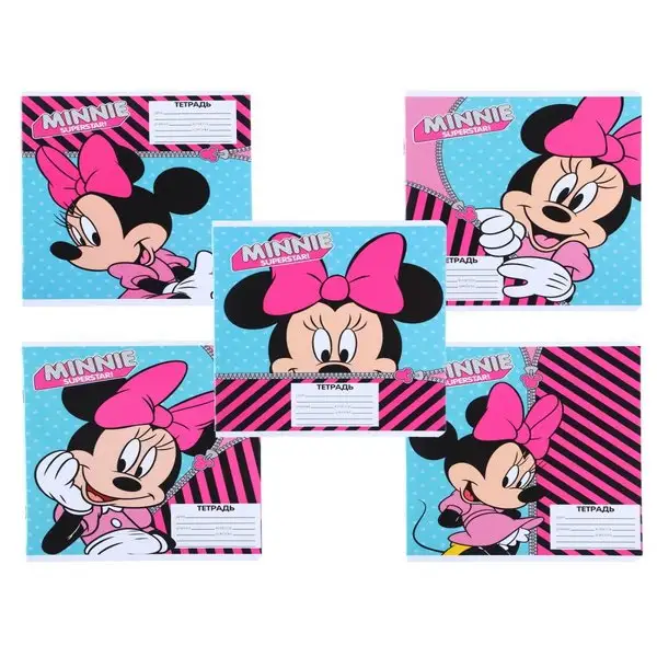 Тетрадь 12 листов мелованная бумага клетка Минни Маус МИКС