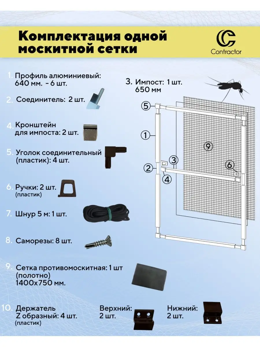 Рамочная москитная сетка на окно 1 шт. 134х70 см. Contractor 156769421  купить в интернет-магазине Wildberries