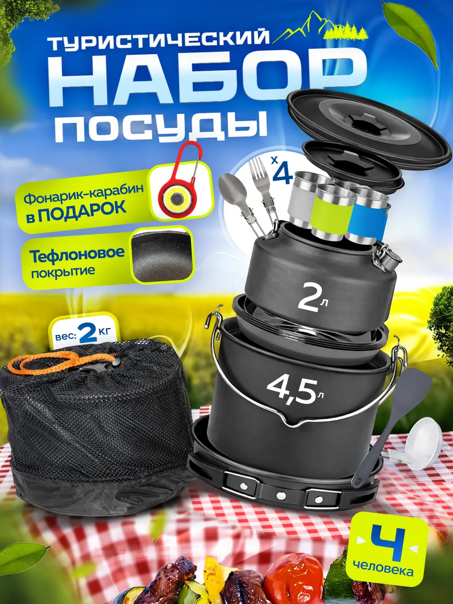 Набор туристической походной посуды на 4 персоны