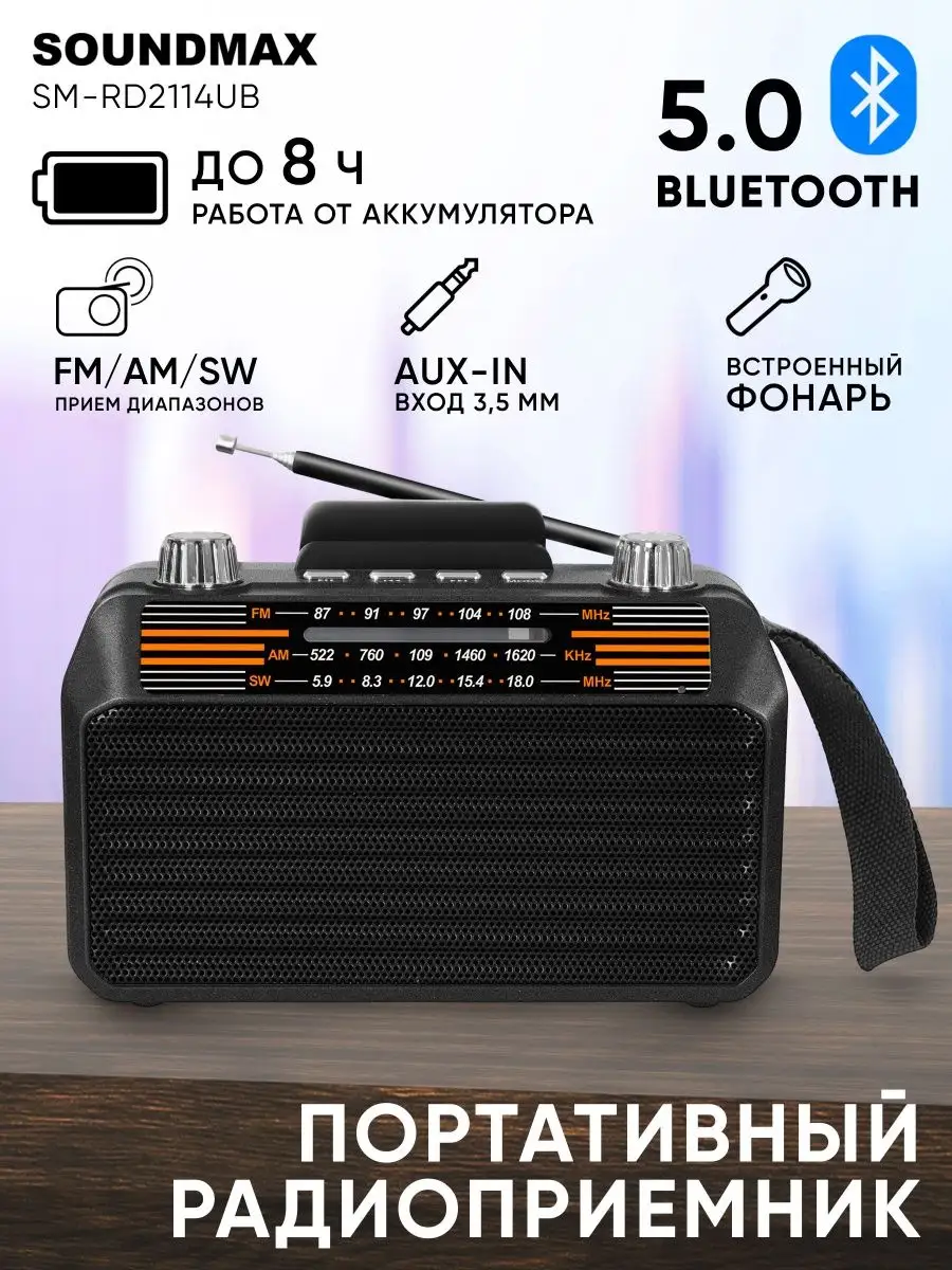 Радиоприемник SM-RD2114UB, портативный, радио Soundmax 156991171 купить за  1 699 ₽ в интернет-магазине Wildberries