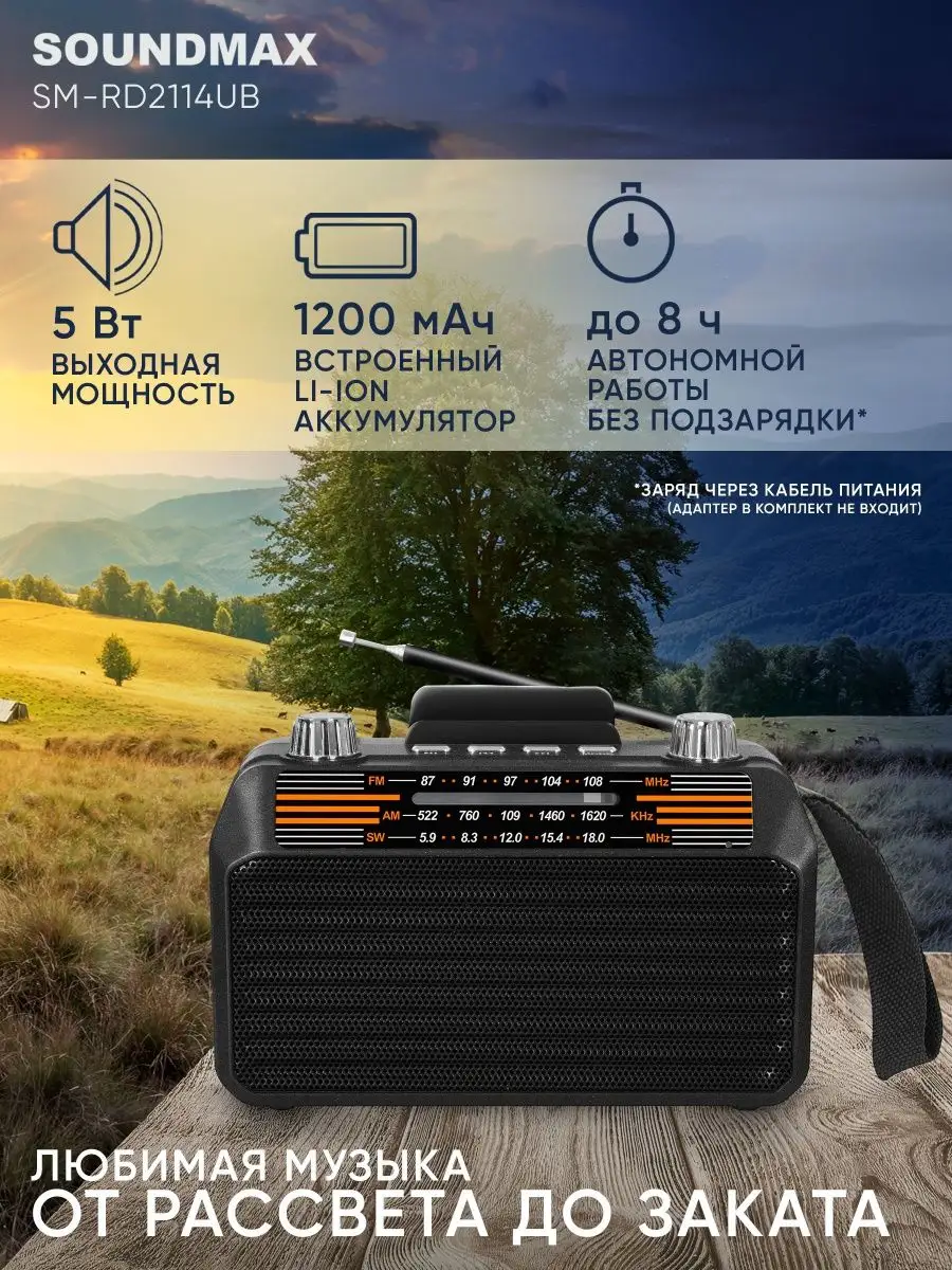 Радиоприемник SM-RD2114UB, портативный, радио Soundmax 156991171 купить за  1 699 ₽ в интернет-магазине Wildberries