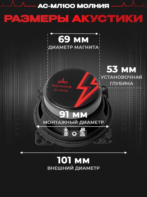 URAL Колонки в машину Молния АС-МЛ100, черный, фото 2