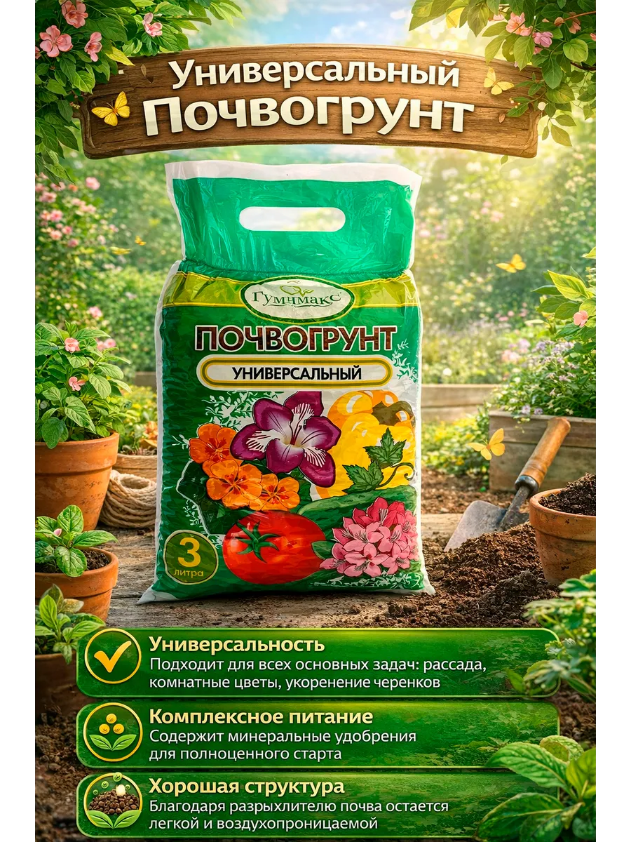 Почвогрунт Универсальный, 3 литра