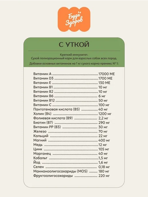 Сухой корм Будь здоров для собак, взрослые, утка, 20 кг, фото 2