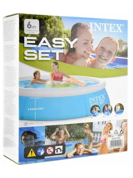 Intex Бассейн надувной Easy Set (183х51см) круглый 886л, голубой, фото 5