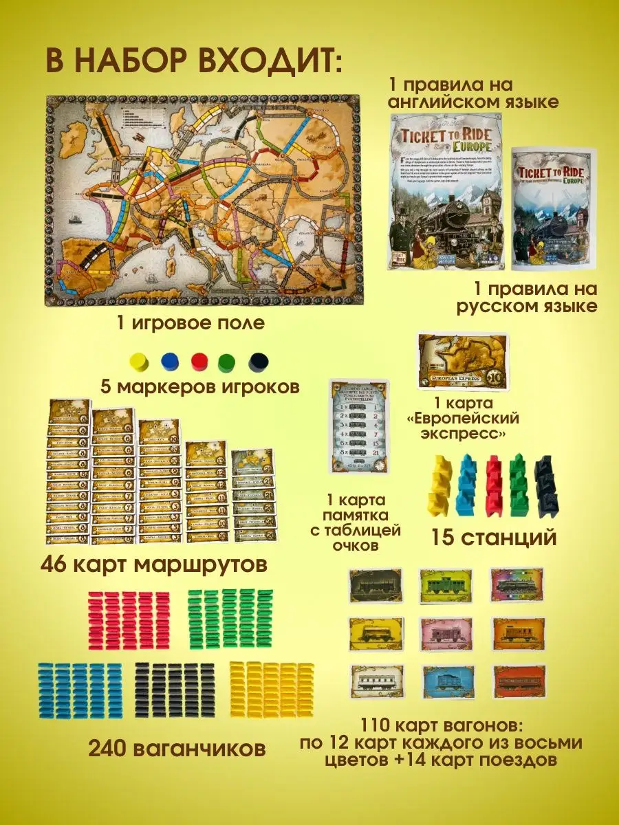 Настольная игра Билет на поезд Ticket to Ride. Europe Brand from Europe  157364337 купить в интернет-магазине Wildberries