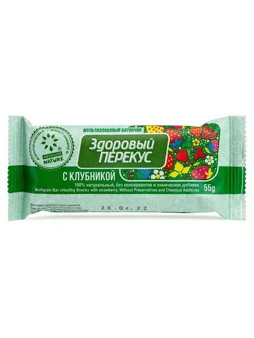 Здоровый Перекус Батончик злаковый с клубникой 20 штук по 55 грамм, 20 шт, фото 2