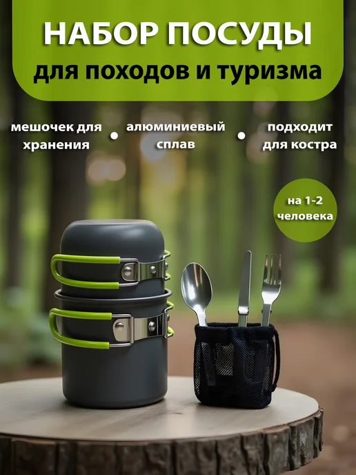 Польза и радость Котелок походный туристический с приборами, вариант, фото 2