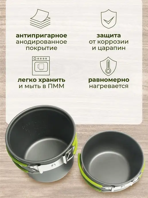 Польза и радость Котелок походный туристический с приборами, вариант, фото 5