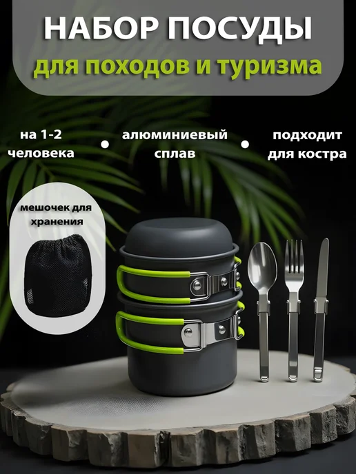 Польза и радость Котелок походный туристический с приборами, вариант, фото 7