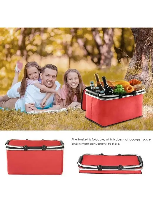 GOODSTORAGE Термосумка сумка-холодильник складная термокорзина с рамой, красный, фото 6