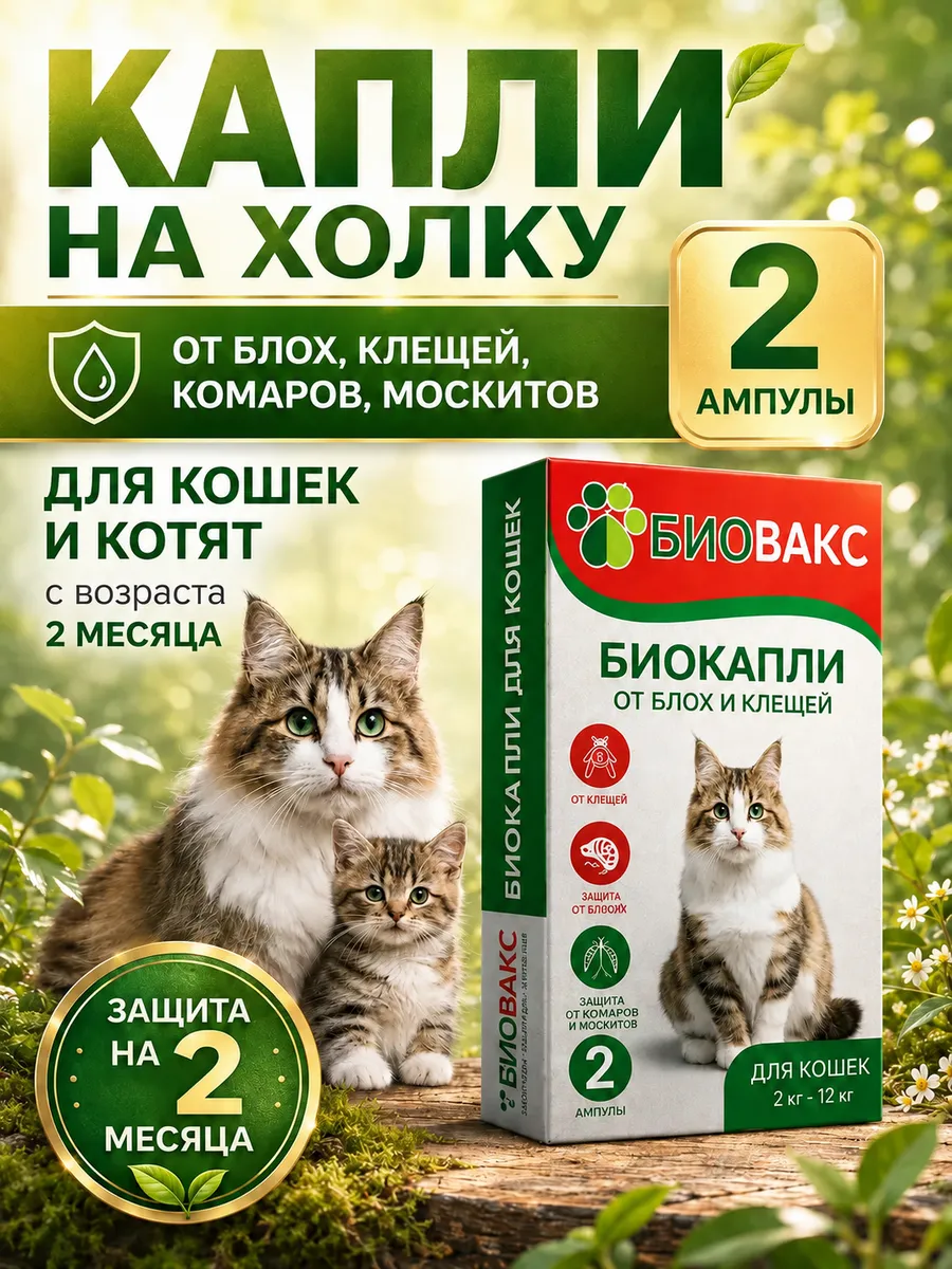 Капли от блох и клещей для кошек с возраста 2 месяца
