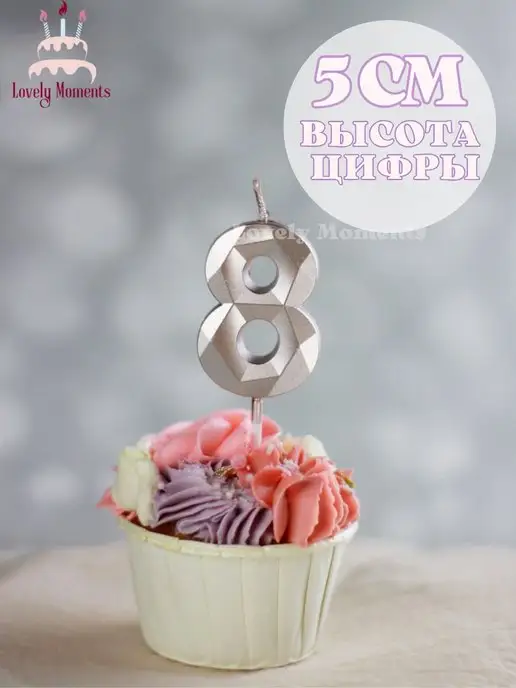 Свечи для торта Lovely Moments Цифра свеча для торта 8 перламутрово-розовая