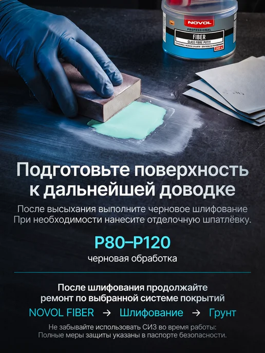 NOVOL Шпаклевка автомобильная со стекловолокном FIBER 0,2 кг, 0,2 кг, фото 6