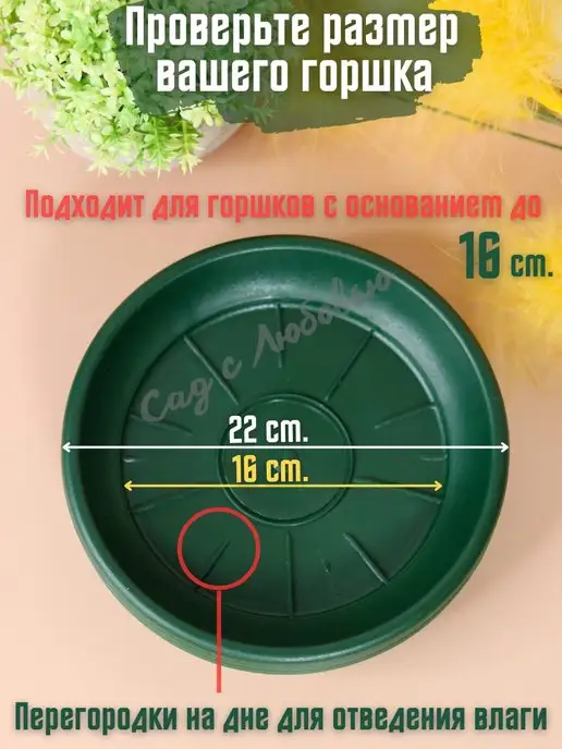 Сад с Любовью Поддон для горшков цветочных, растений 22см, зеленый, фото 3