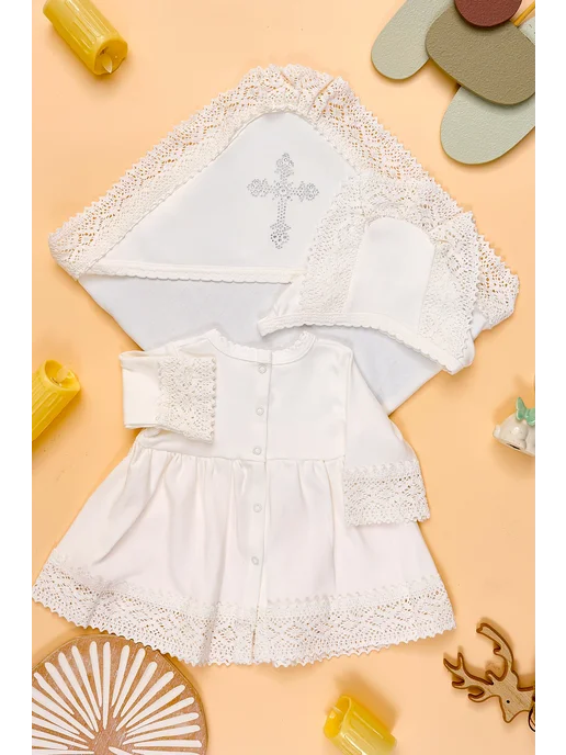 Viktoria kids style Крестильное платье комплект с пеленкой, белый, фото 2