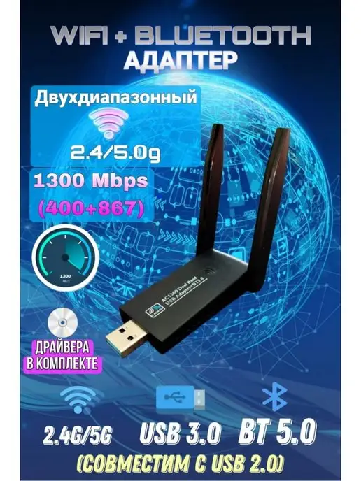 NRSi Двухдиапазонный usb wifi адаптер 5G 2.4G 1300Mbps bluetooth