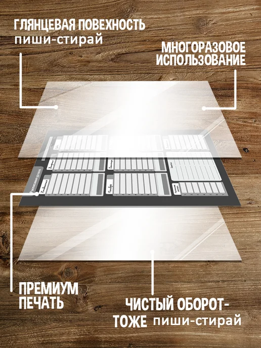 Gnomonik Расписание уроков школьное многоразовое А4 с маркером, черный, фото 8