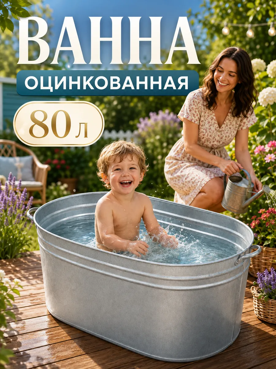 Ванна металлическая оцинкованная, 80 л