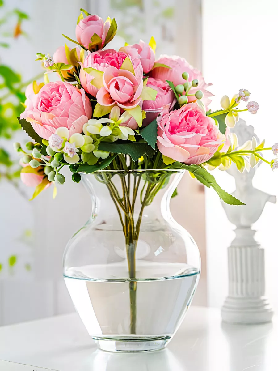 Стеклянная ваза для цветов на декоративной ножке 30см.