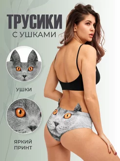 Прикольные трусы с ушками и принтом Серый кот Materos 158619271 купить за 672 ₽ в интернет-магазине Wildberries